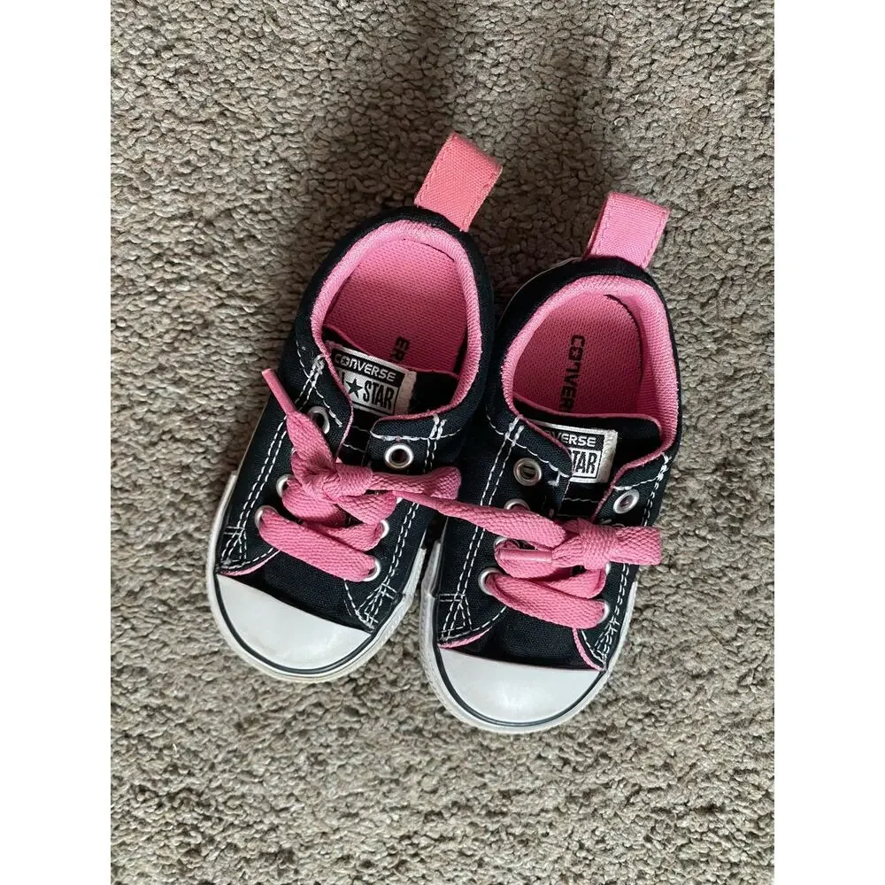 Black and Pink Kids Converse- size 6